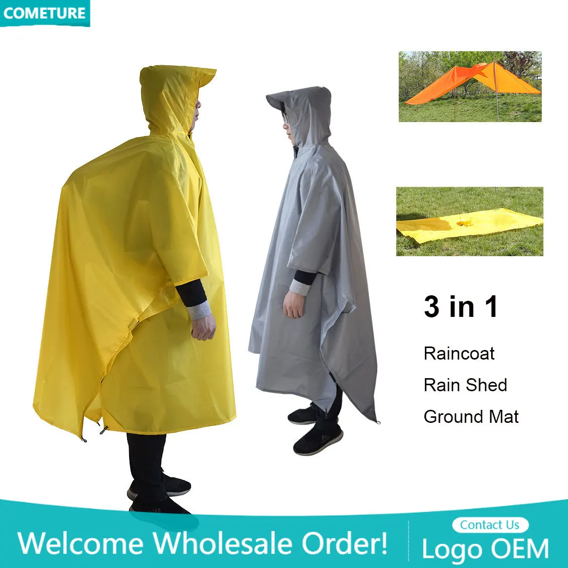 Camping Rain Poncho - Плащ 3 в 1, походное пончо,